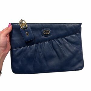 Authentic Dior Navy Blue Leather Clutch